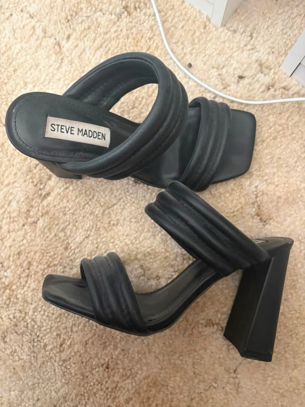 Steve Madden Black Padded Double-Strap Block Heel Mules